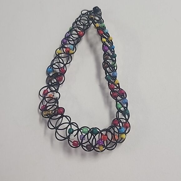 Y2K Style Beaded Choker Punk Goth Rave Party Necklace - Picture 1 of 1